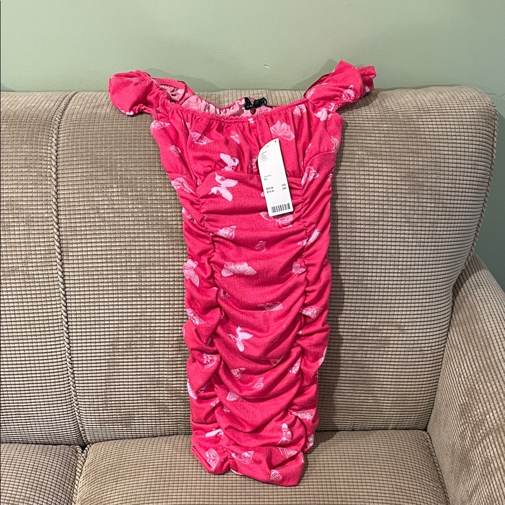 Urban Outfitters Pink Ruched Off-Shoulder Dress